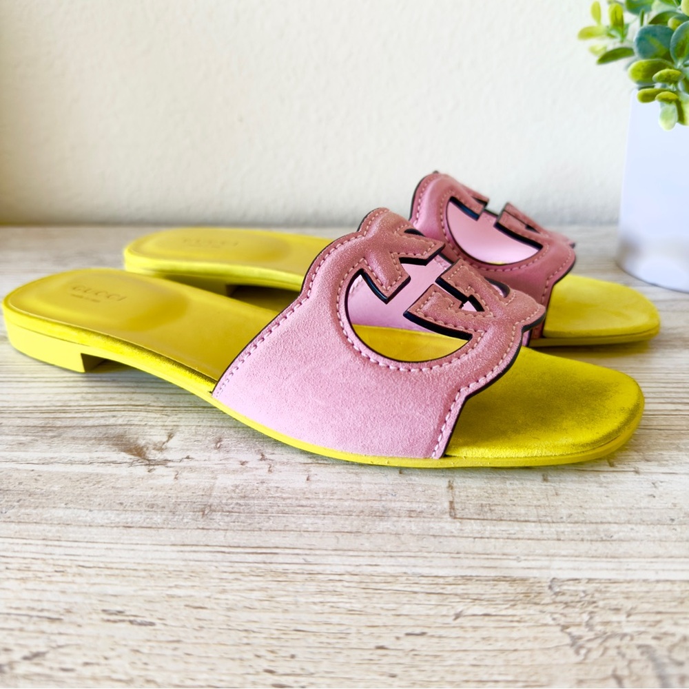 New Gucci Interlocking G leather suede slide sandals size IT 39.5, US 9.5 - Picture 4 of 11